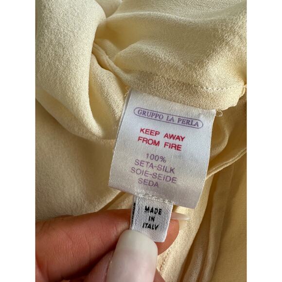 La Perla 100% Silk GEORGETTE Size 2 Long Ivory Dressing Robe Italy VINTAGE 90’s - Picture 14 of 16